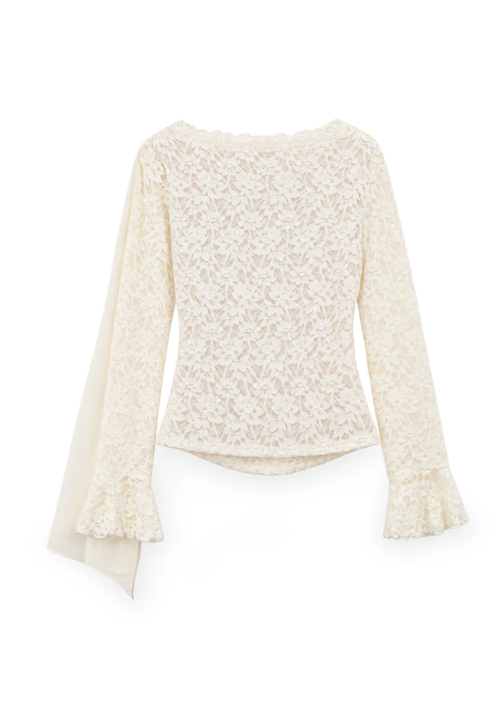Lace Panel Draped Sleeve Blouse