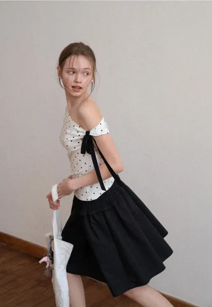 Polka dot one shoulder top with bow detail