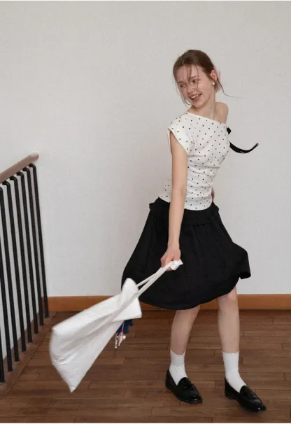 Polka dot one shoulder top with bow detail