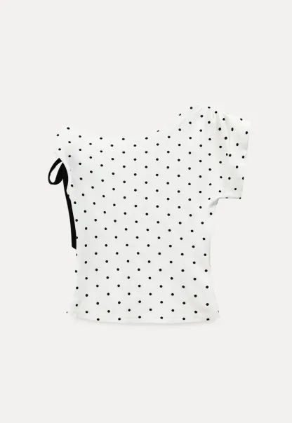 Polka dot one shoulder top with bow detail
