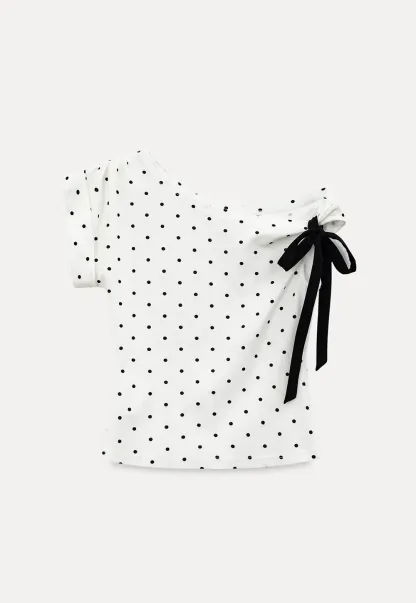 Polka dot one shoulder top with bow detail