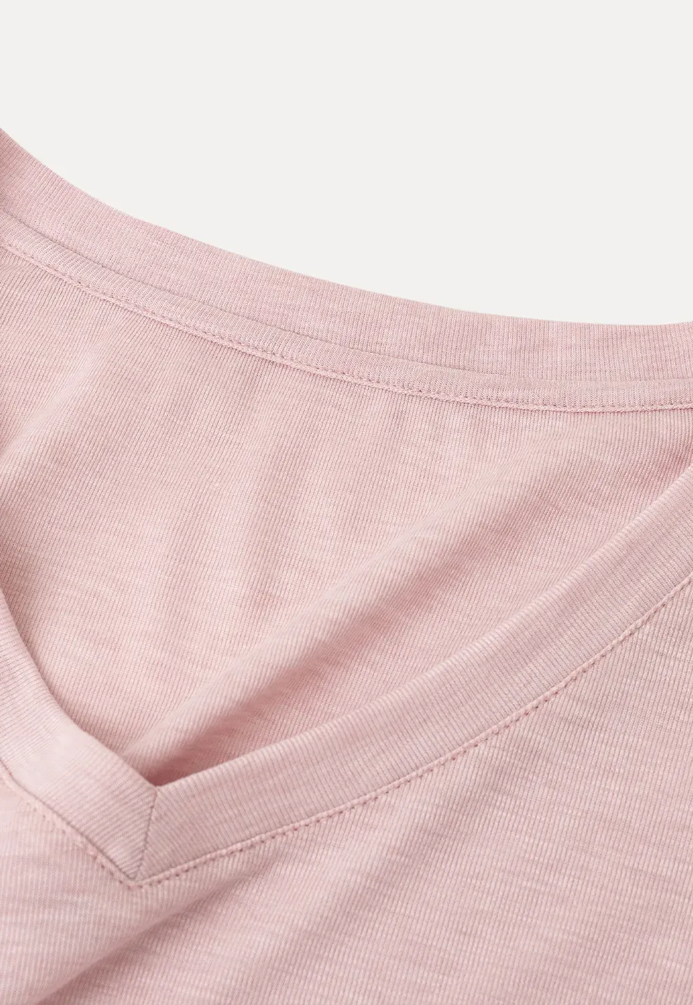 Long sleeve V neck T shirt with layered neckline