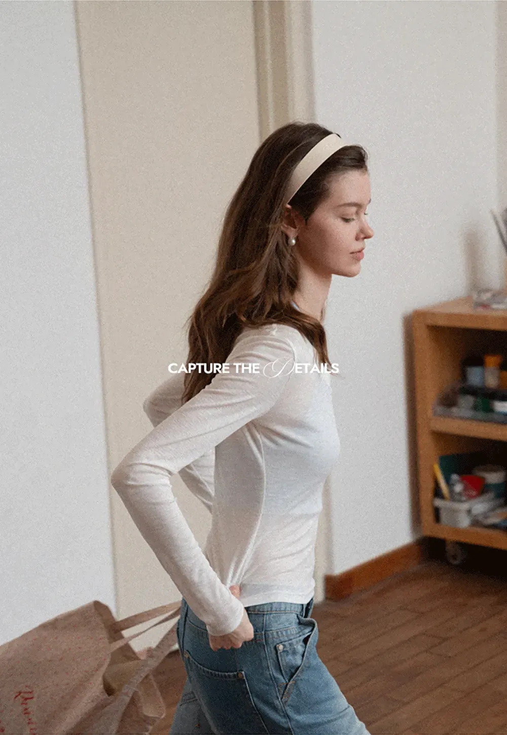 Long sleeve V neck T shirt with layered neckline