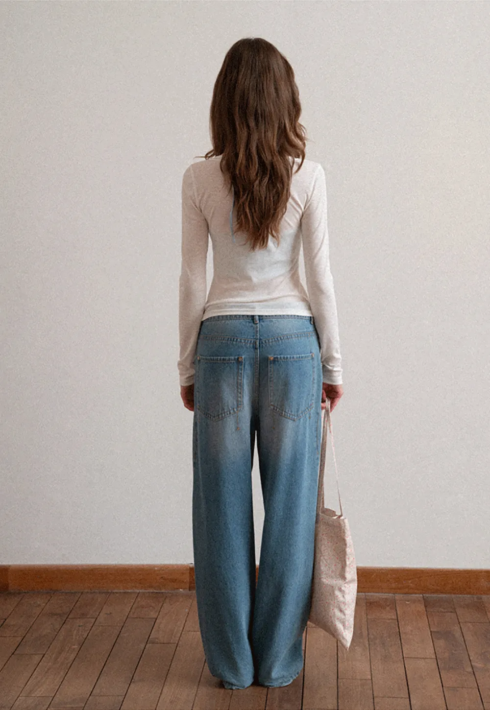 Long sleeve V neck T shirt with layered neckline