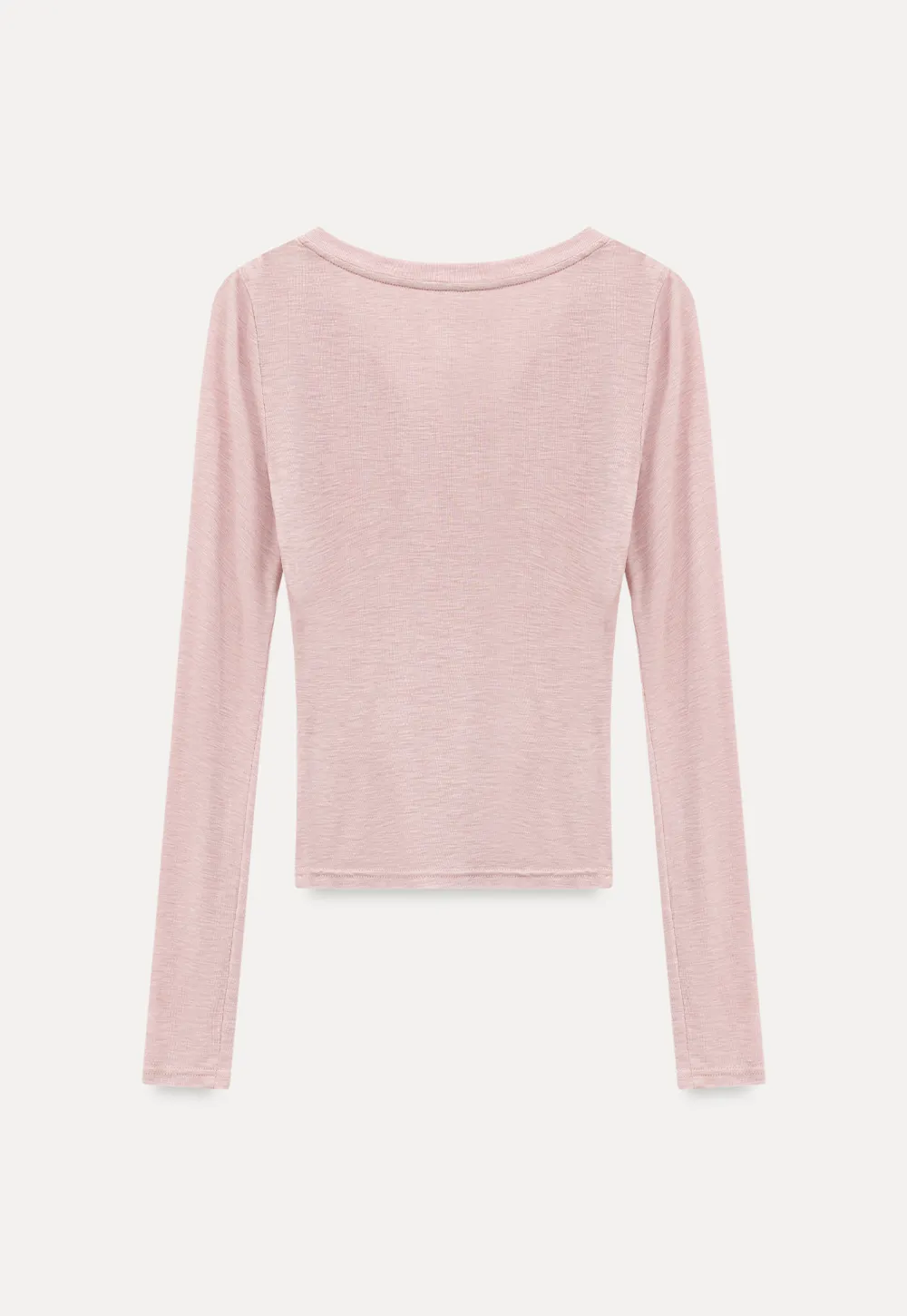 Long sleeve V neck T shirt with layered neckline