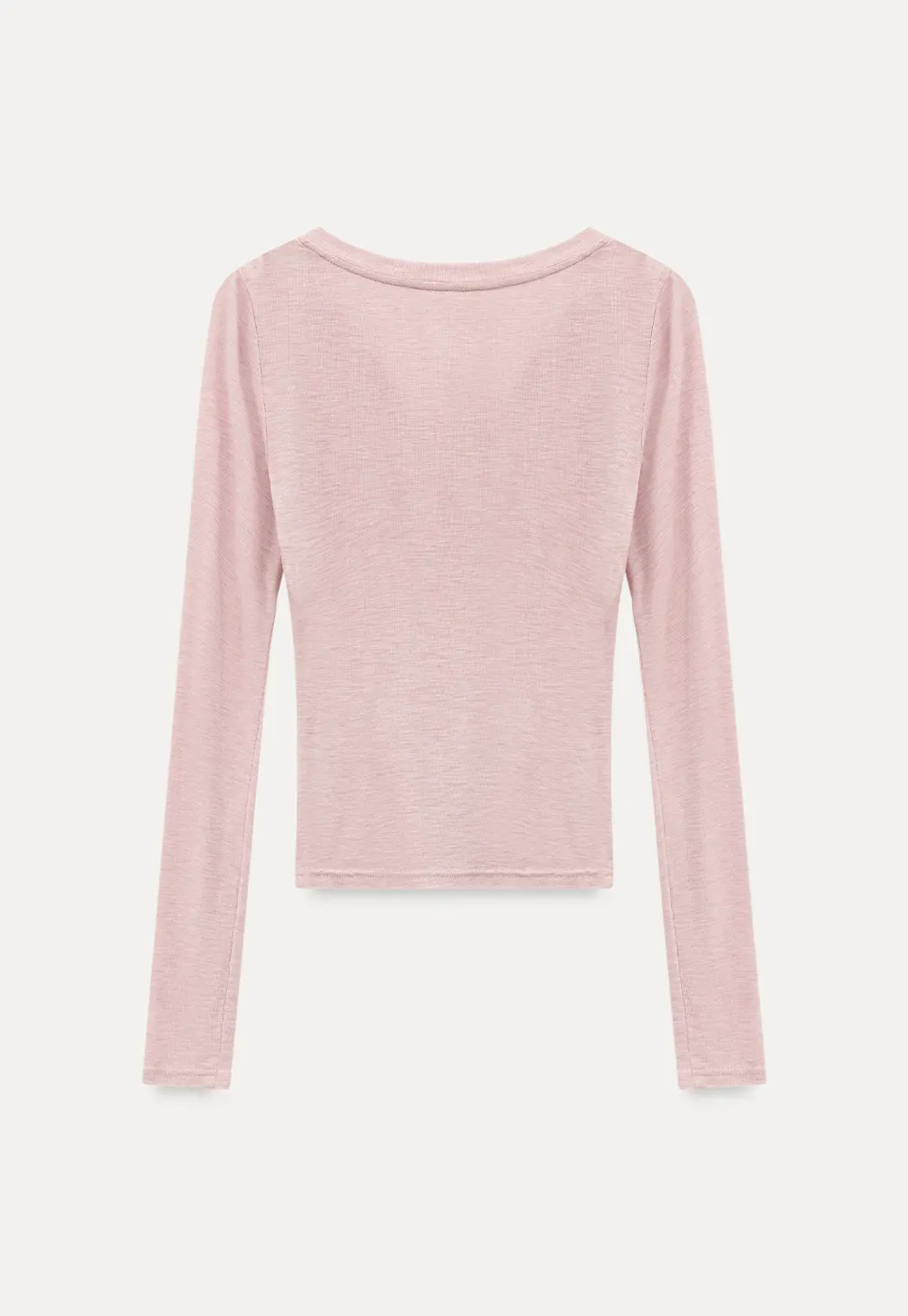 Long sleeve V neck T shirt with layered neckline