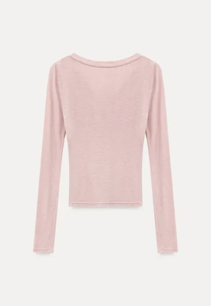 Long sleeve V neck T shirt with layered neckline