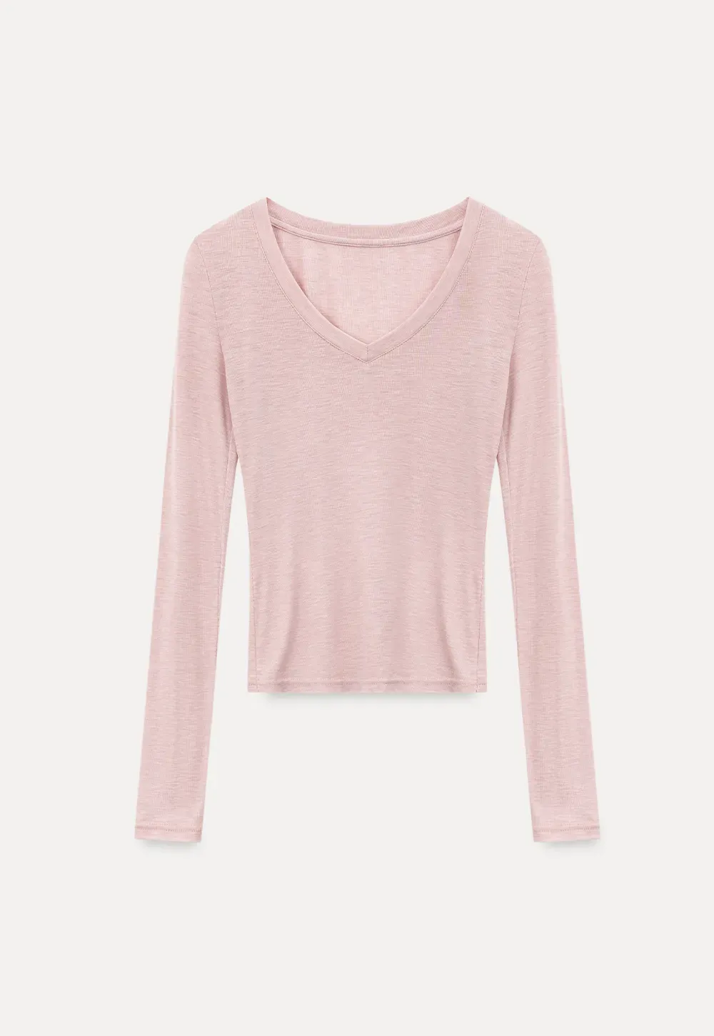 Long sleeve V neck T shirt with layered neckline