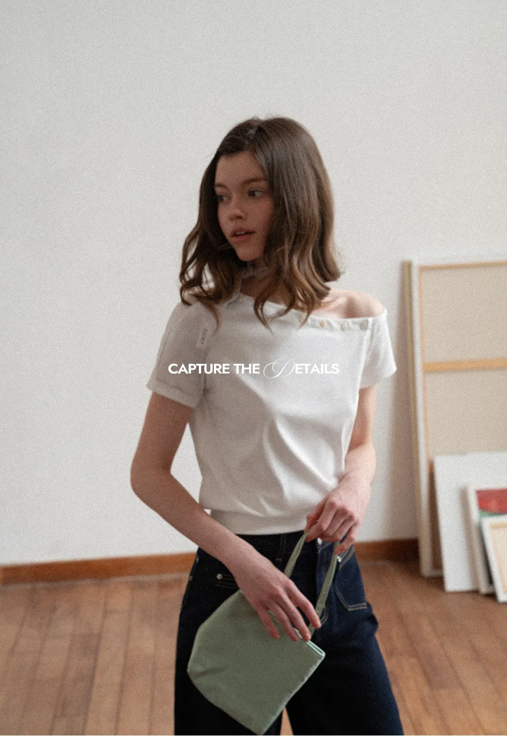 Off shoulder short sleeve top with button detail