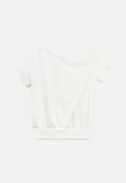 Off shoulder short sleeve top with button detail