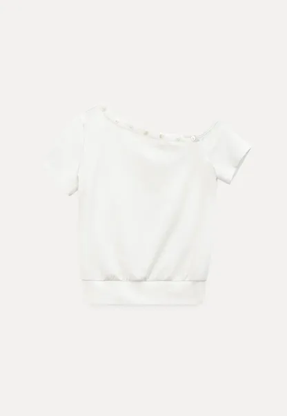 Off shoulder short sleeve top with button detail