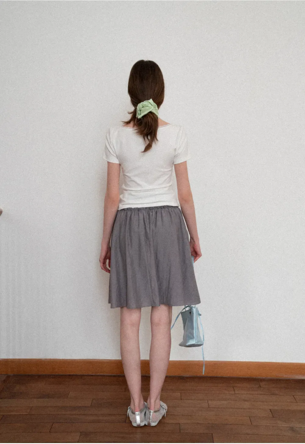 Short sleeve T-shirt with lace trim neckline