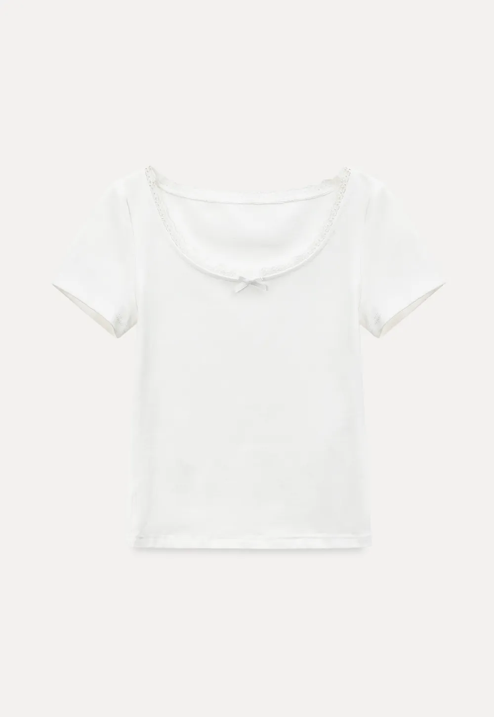 Short sleeve T-shirt with lace trim neckline