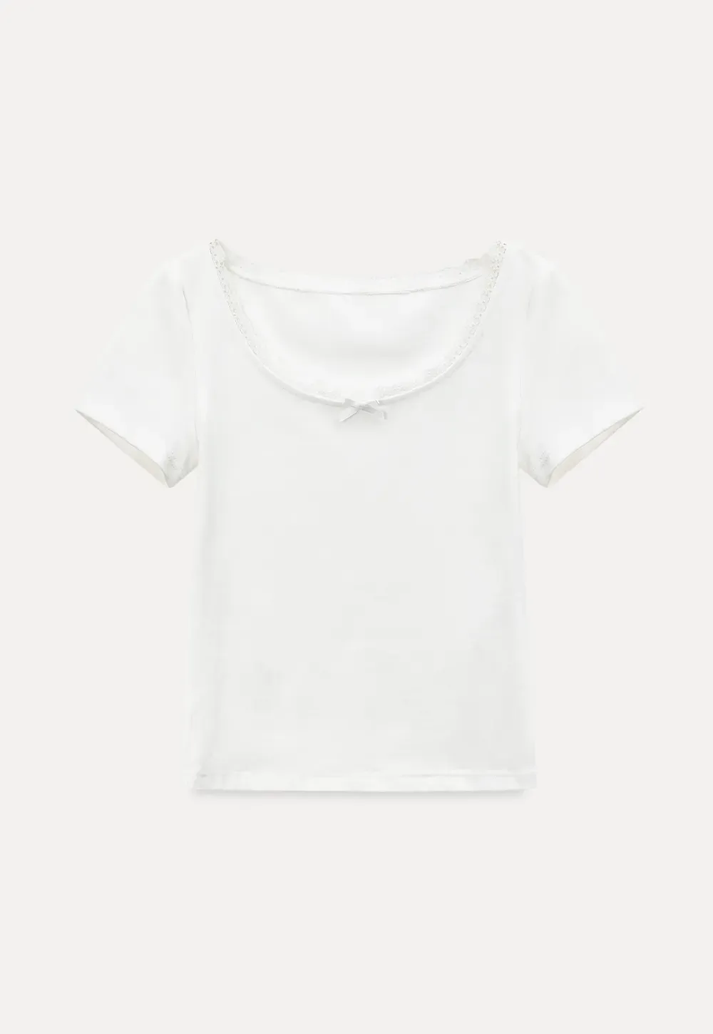 Short sleeve T-shirt with lace trim neckline
