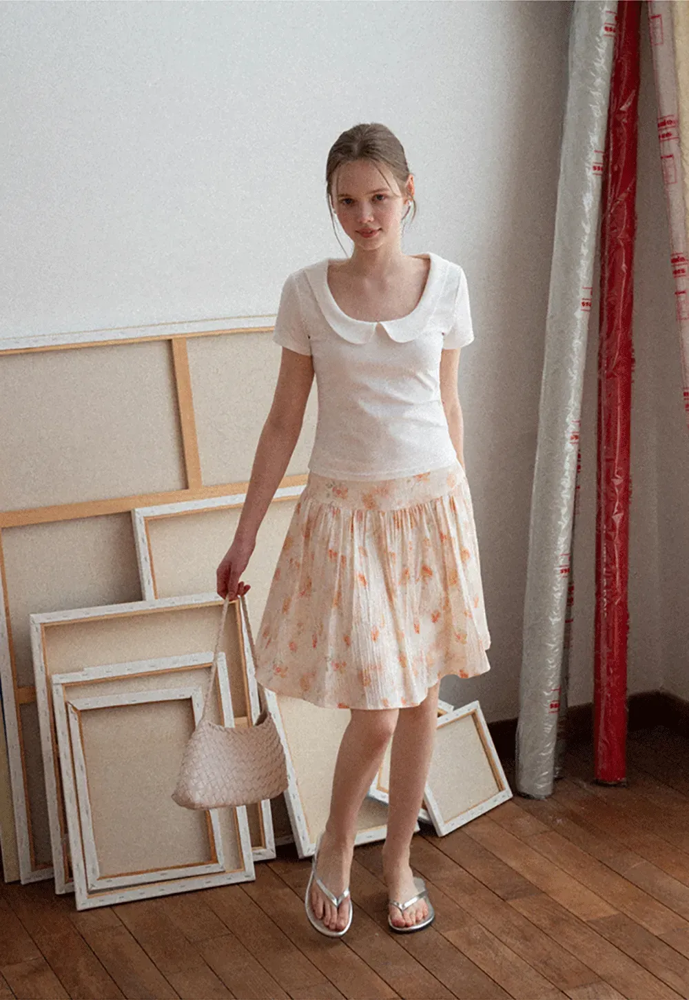 Short sleeve T-shirt with Peter Pan collar