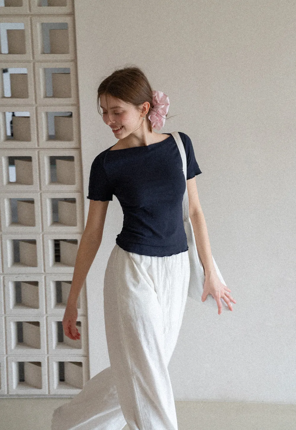 Short Sleeve T Shirt with Asymmetrical neckline