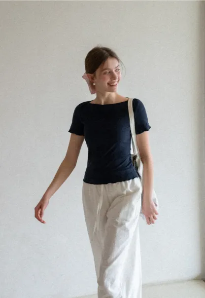 Short Sleeve T Shirt with Asymmetrical neckline