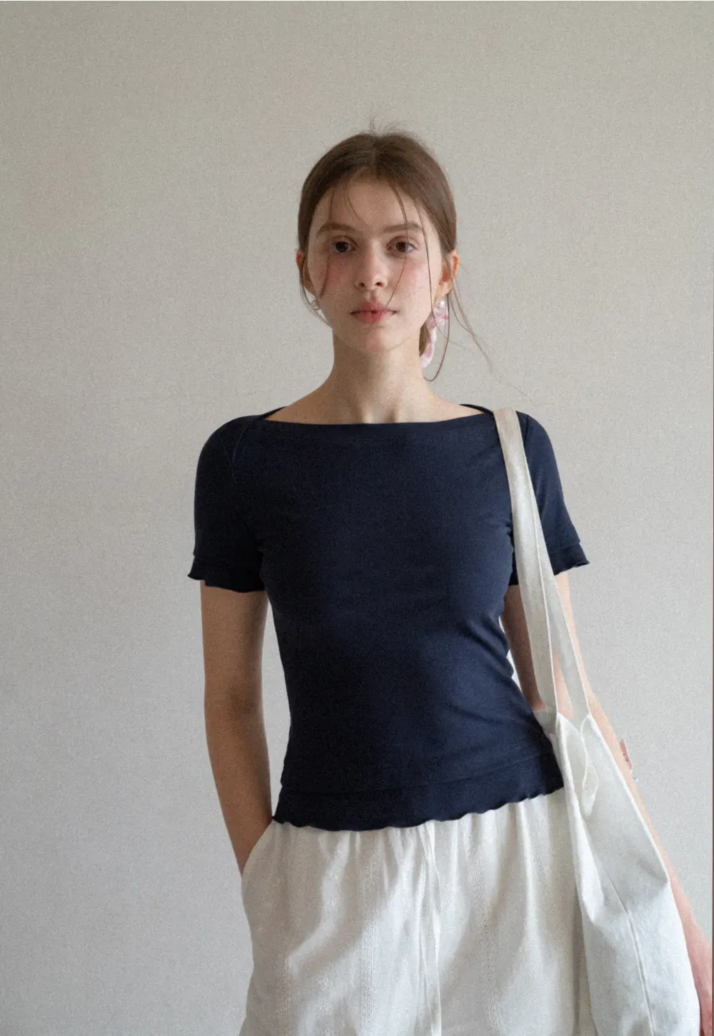 Short Sleeve T Shirt with Asymmetrical neckline