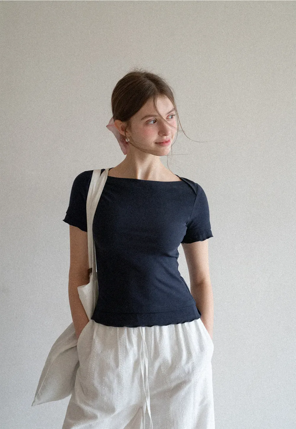 Short Sleeve T Shirt with Asymmetrical neckline