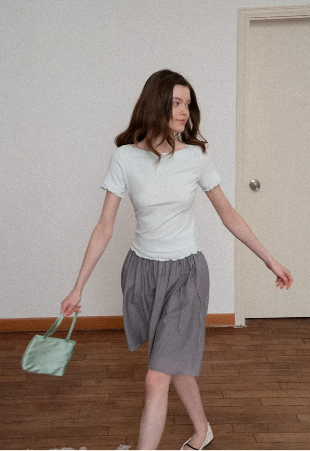 Short Sleeve T Shirt with Asymmetrical neckline