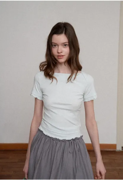 Short Sleeve T Shirt with Asymmetrical neckline