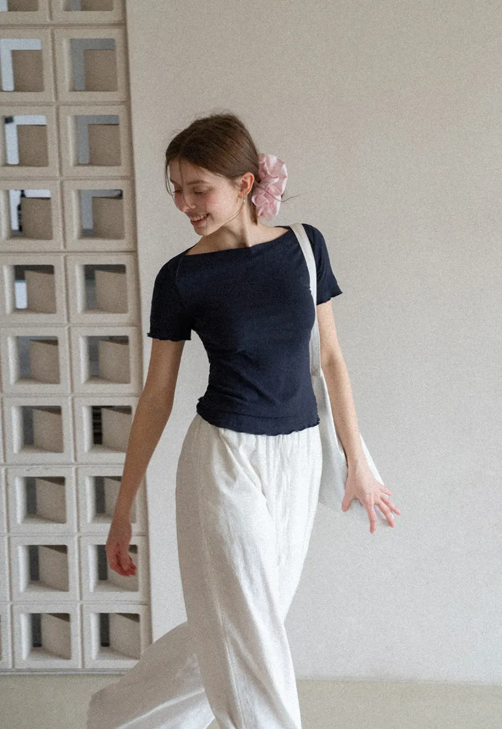 Short Sleeve T Shirt with Asymmetrical neckline