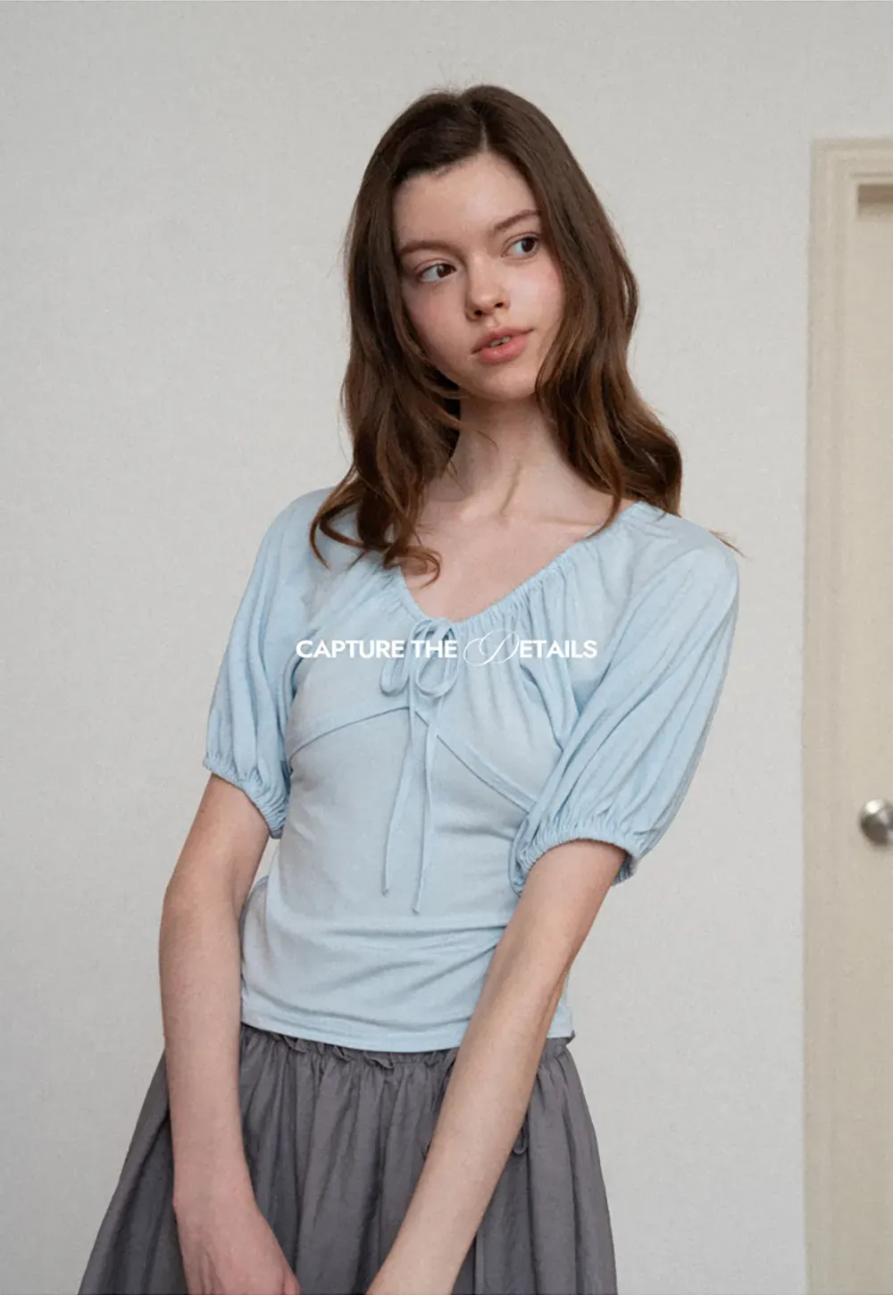 V neck short sleeve top with front tie detail