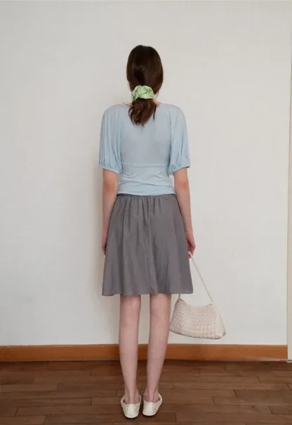 V neck short sleeve top with front tie detail