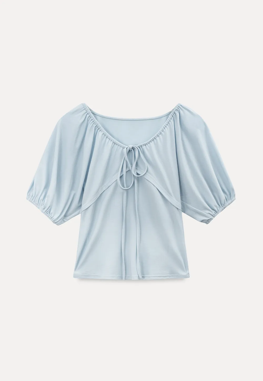 V neck short sleeve top with front tie detail