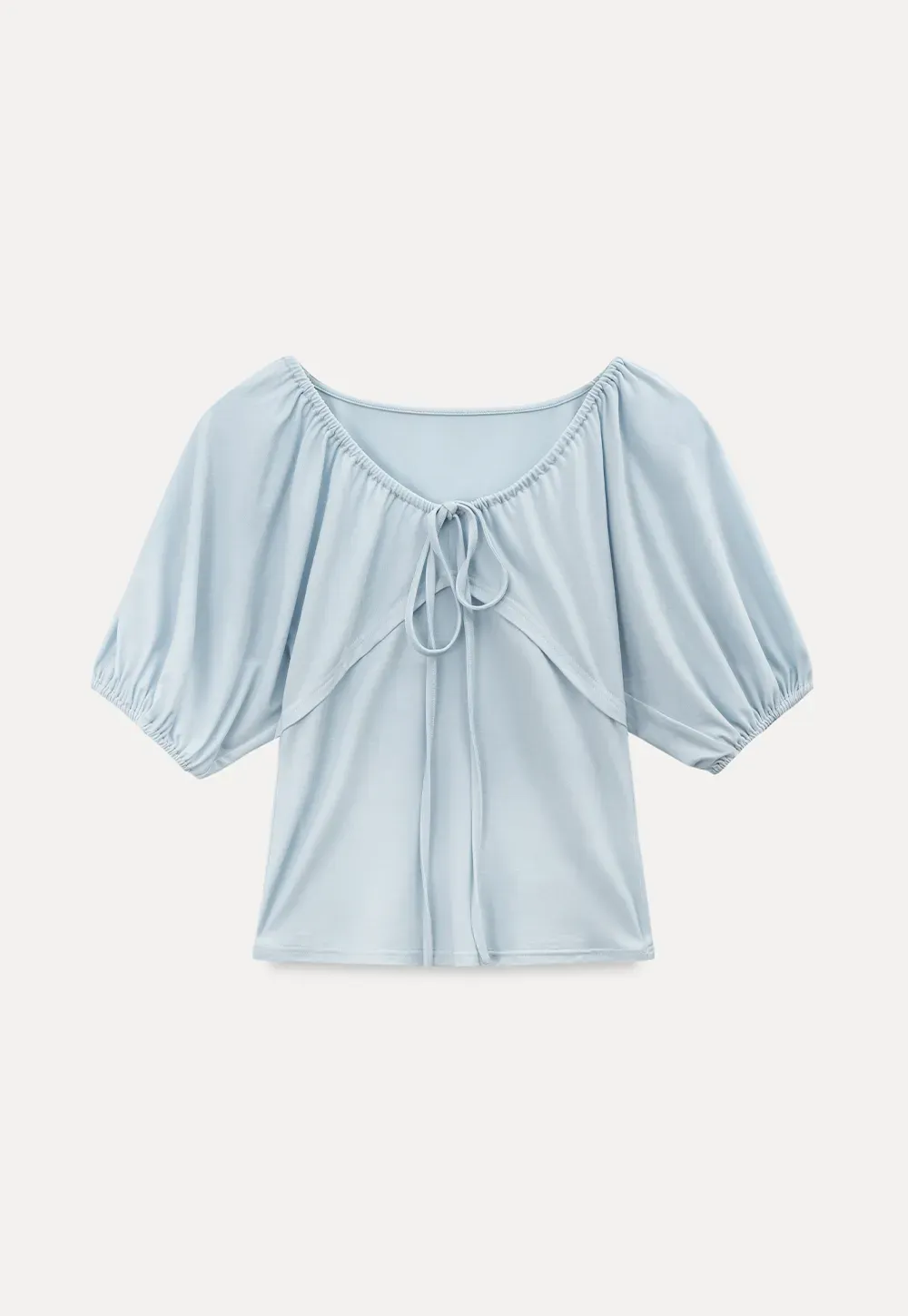 V neck short sleeve top with front tie detail