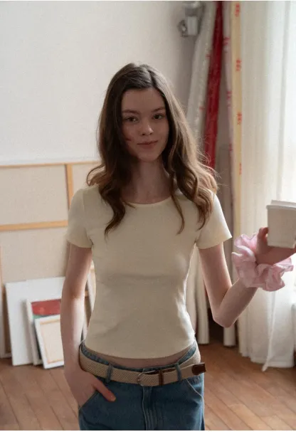 Short Sleeve T Shirt with Back Cutout Detail