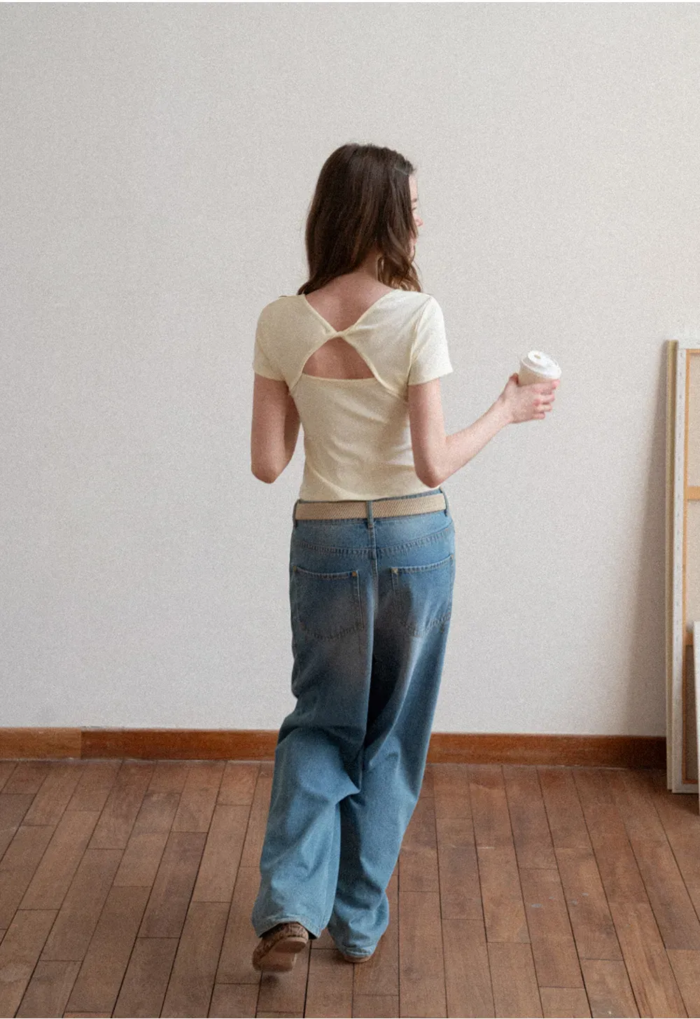 Short Sleeve T Shirt with Back Cutout Detail