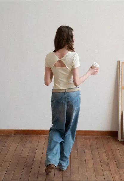 Short Sleeve T Shirt with Back Cutout Detail