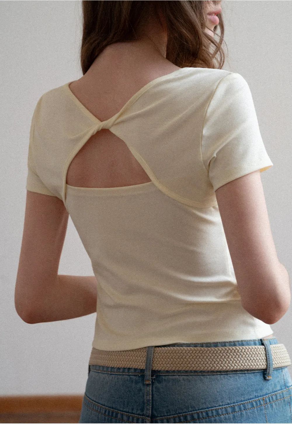 Short Sleeve T Shirt with Back Cutout Detail
