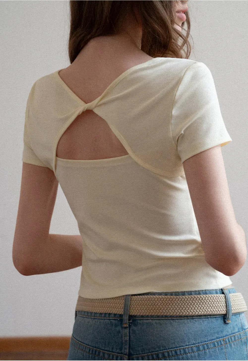 Short Sleeve T Shirt with Back Cutout Detail