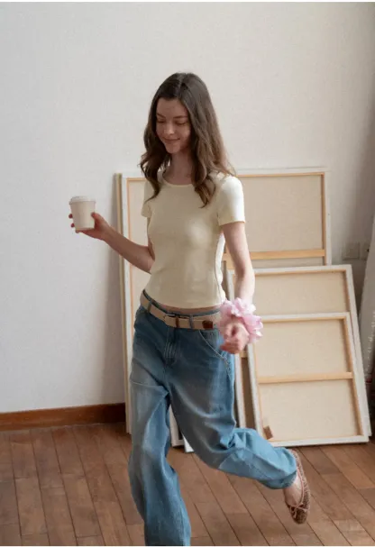 Short Sleeve T Shirt with Back Cutout Detail