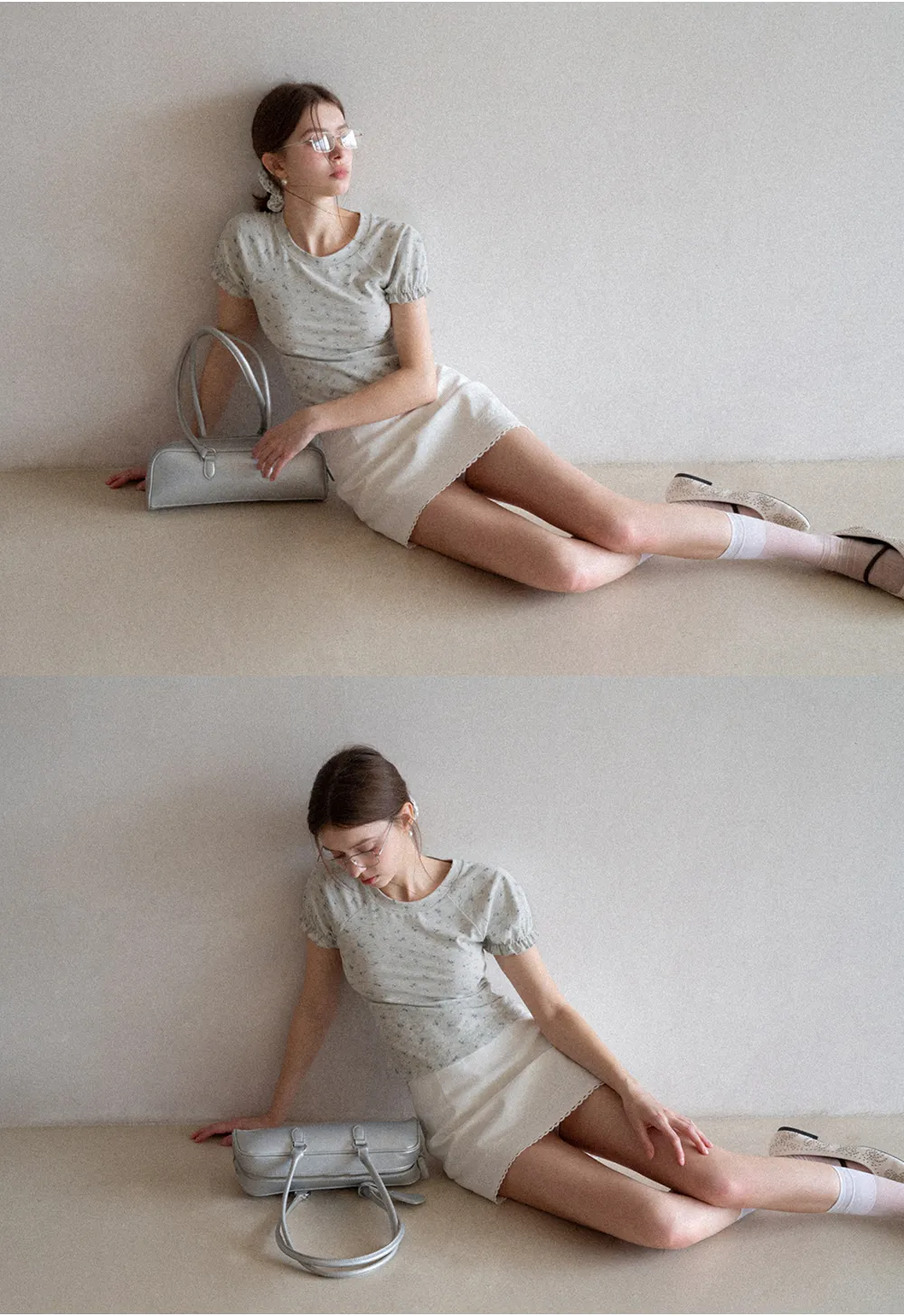 Short sleeve T-shirt with floral print and ruffled cuffs