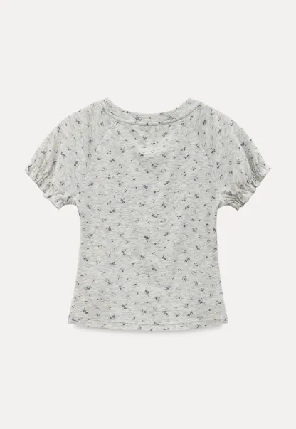 Short sleeve T-shirt with floral print and ruffled cuffs