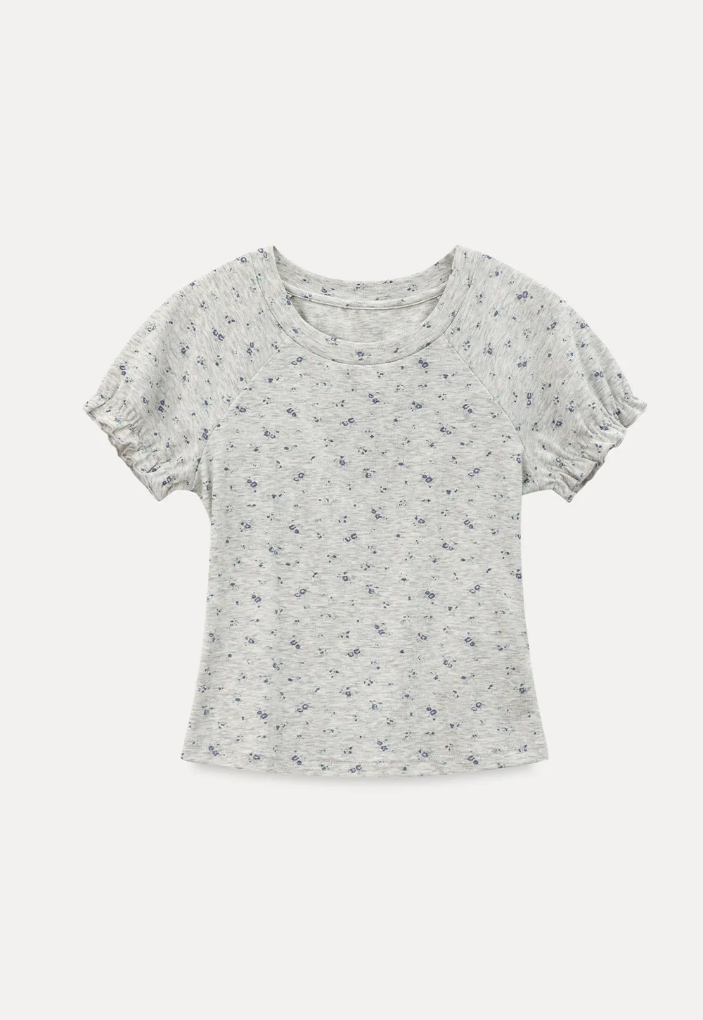 Short sleeve T-shirt with floral print and ruffled cuffs