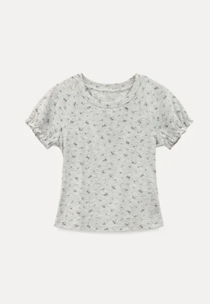 Short sleeve T-shirt with floral print and ruffled cuffs