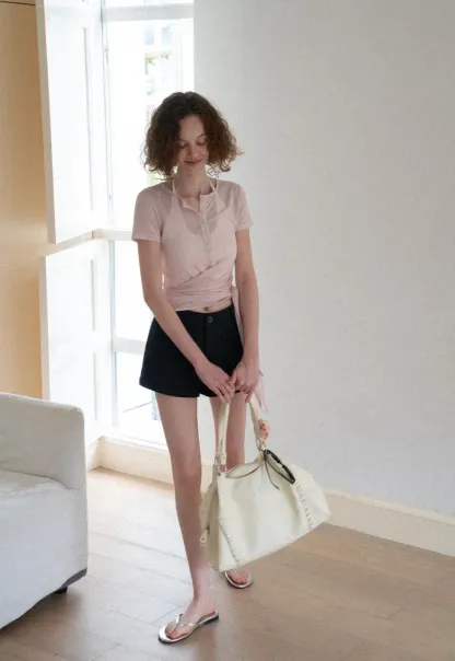 Wrap Front Henley Short Sleeve Top