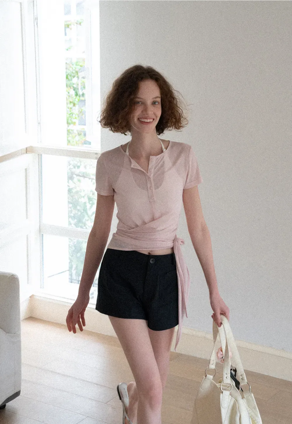 Wrap Front Henley Short Sleeve Top