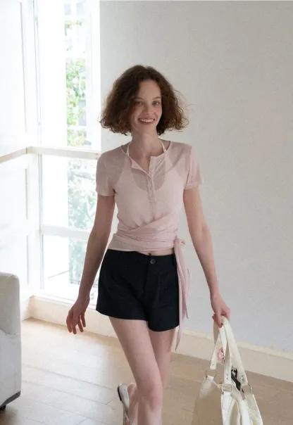 Wrap Front Henley Short Sleeve Top