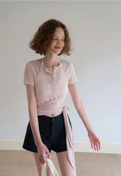 Wrap Front Henley Short Sleeve Top