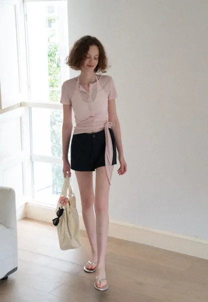 Wrap Front Henley Short Sleeve Top