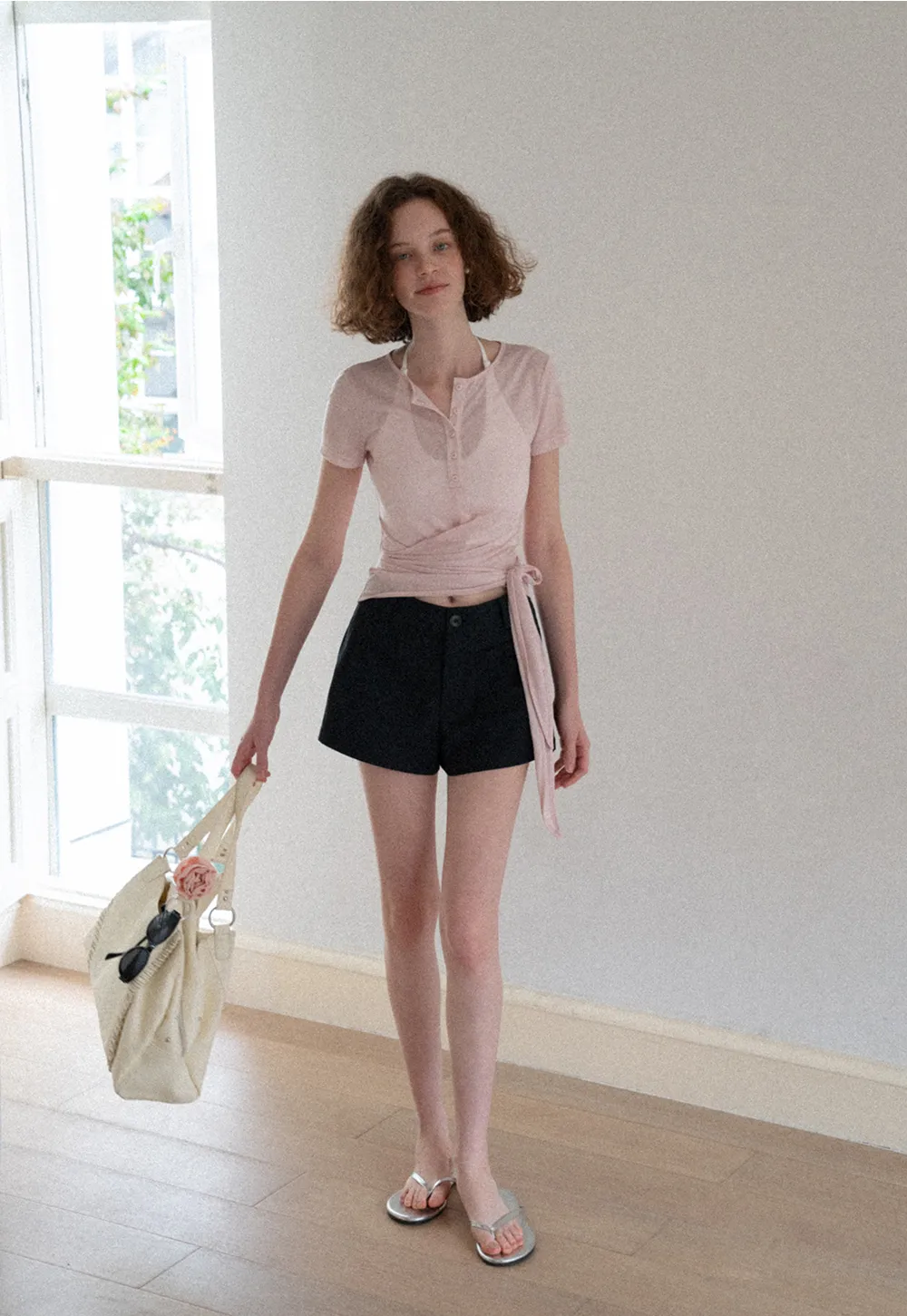 Wrap Front Henley Short Sleeve Top