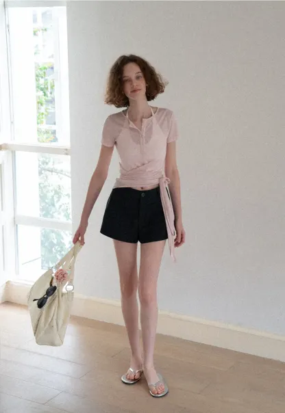 Wrap Front Henley Short Sleeve Top