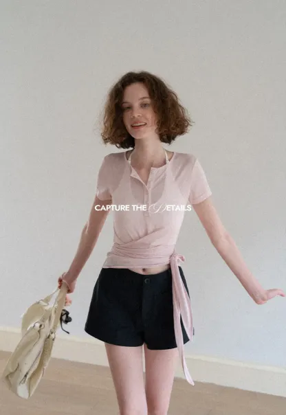 Wrap Front Henley Short Sleeve Top