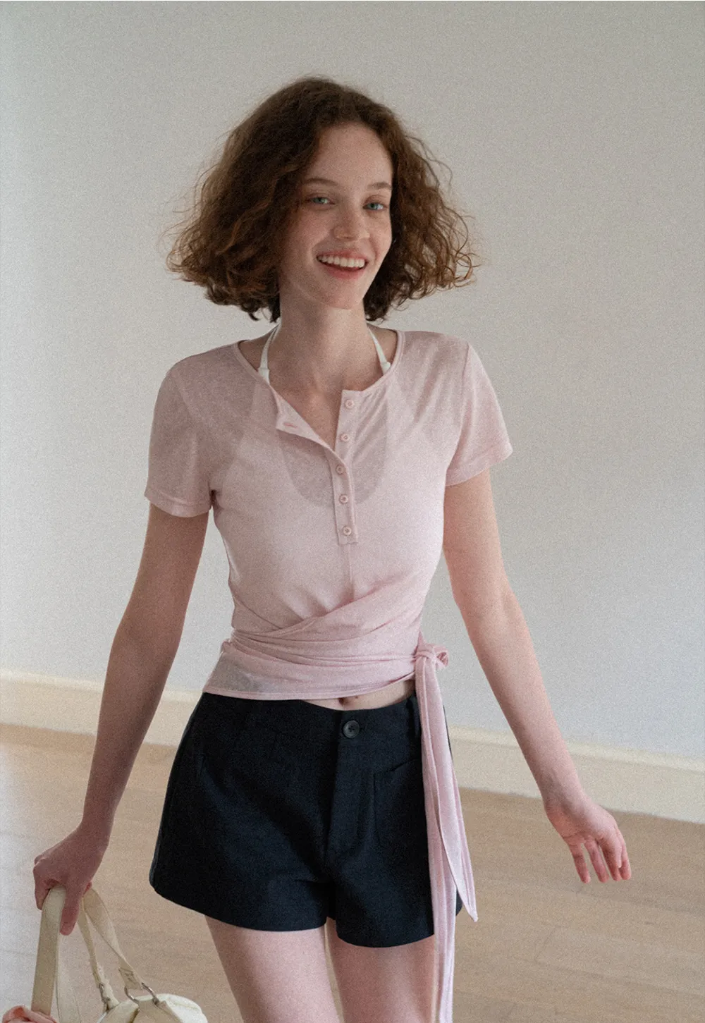 Wrap Front Henley Short Sleeve Top