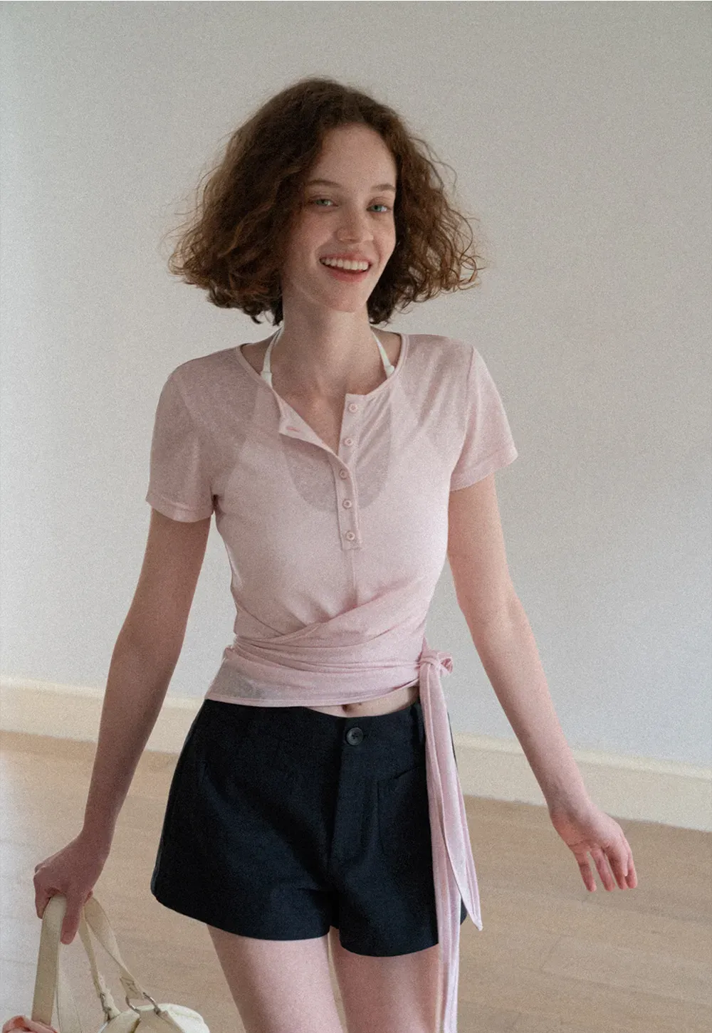 Wrap Front Henley Short Sleeve Top